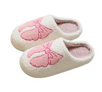 Generisch Hausschuhe Damen Winter Wärme Pantoffeln Herren Bequeme Plüsch Hüttenschuhe Bogen-Stickerei Schlappen Weiches Flauschiges Winterschuhe Rutschfest Geschlossene Hausschuh Unisex Slip-On