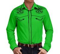 Generisch Hemd Herren Cowboy Stehkragen Button Down Hemden Western Druck Hemd Bequeme Weiche Langarmshirt Sommer Leicht Sommerhemd Atmungsaktive Oberteile Business Freizeithemd Grün XXXL