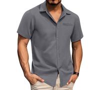 Generisch Hemd Herren Kurzarm Basic Einfarbig Kurzarm Hemd Funky Sommerhemd Button Down Freizeithemden Casual Strandhemd Männer Regular Fit Herrenhemden Sommerhemd Herren Golfshirt Gray XL