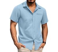 Generisch Hemd Herren Kurzarm Basic Einfarbig Kurzarm Hemd Funky Sommerhemd Button Down Freizeithemden Casual Strandhemd Männer Regular Fit Herrenhemden Hawaii Herren Overshirt Sky Blue XXL