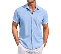 Generisch Hemd Herren Kurzarm Freizeithemd Regular Fit Sommerhemd Casual Kurzarmhemd Baumwolle Herrenhemd mit Brusttasche,Himmelblau,4XL
