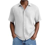 Generisch Hemd Herren Kurzarm Leinenhemd Lässig Atmungsaktive Arbeitshemd Hawaii Ketten Strandhemd Wanderhemd Festival Outfit Schwarz Slim Fit Hemden Westernhemd Bad Taste
