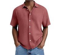 Generisch Hemd Herren Kurzarm Leinenhemd Lässig Button-Down Kurzarmhemd Weste Sommer Brusttasche Retro Arbeitshemd Langarm Kariert 70 Jahre Outfit Slim Fit Hemden Schwarz Weiß Rot Outdoor