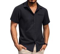 Generisch Hemden Für Herren Basic Einfarbig Kurzarm Hemd Funky Sommerhemd Button Down Freizeithemden Casual Strandhemd Männer Regular Fit Herrenhemden Herren Kurzarmhemd Stretchhemd Black XXL