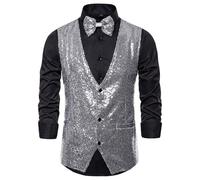 Generisch Herren Anzugweste Slim Fit Business Hochzeit Ärmellos Tank mit Krawatte Elegante Formelle Weste (Silver, XXXL)