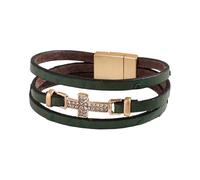 Generisch Herren Armband Leder, Kreuz Lederarmband Für Frauen Handgefertigt Geflochten Zirkon Kruzifix Manschettenarmband Magnetverschluss Meditation Amulett Schmuck Geschenke Für Frauen Grün