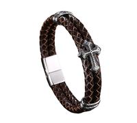 Generisch Herren Armband Leder, Kreuz Lederarmband Für Herren, Doppellagig, Geflochten, Kruzifix Manschettenarmband, Magnetverschluss, Stapelbar, Handgefertigt, Halloween Schmuck, Geschenke Für Fr