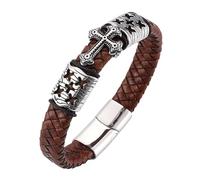 Generisch Herren Armband Leder, Kreuz Lederarmband Für Männer, Handgefertigt, Geflochten, Glaube, Kruzifix, Meditations Amulett, Stapelbar, Halloween Schmuck, Geschenke Für Frauen, 16,5 Cm