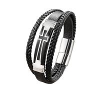 Generisch Herren Armband Leder, Kreuz Lederarmband Für Männer, Handgefertigt, Geflochten, Kruzifix, Manschettenarmband, Magnetverschluss, Meditationsamulett, Halloween, Schmuck, Geschenke Für Fra