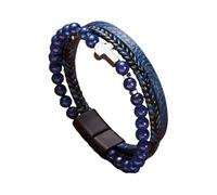 Generisch Herren Armband Leder, Kreuz Mehrschicht Geflochtenes Armband Aus Natürlichem Obsidianstein, Lavastein, Lapislazuli, Tigerauge, Kristallschmuck Für Frauen, Lapislazuli
