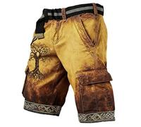Generisch Herren Cargo Shorts Wikinger Nordische Mythologie Druck Kurze Cargohose mit Mehreren Taschen Sommer Freizeitshorts Outdoor Arbeitsshorts Mittelalter Vintage Streetwear Outdoorhose
