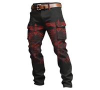 Generisch Herren Cargohose mit Adlerdruck Mehrtaschenhose Mittelalter Wikinger Stil Freizeithose Loose Fit Herrenhose Streetwear Arbeitshose Outdoorhose Nordische Mythologie Cargohose