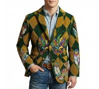 Generisch Herren Cord Karneval Sakko V-Ausschnitt Bunt Hippie Jacke mit Knöpfen Anzugjacke Festliche Freizeit Kostüm Leicht Stretch Smoking Party Sakkos Jackett Bequeme Blazer Weiche Freizeitjacke