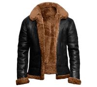 Generisch Herren Dicken Jacke Winterjacke Mit Lammfellfutter Lederjacke Mit Pelz GefüTtert Winter Kunstlederjacke Fleecejacke Wasserdicht Winterjacke Vintage Bomberjacke Warme Fliegerjacke