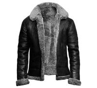 Generisch Herren Dicken Jacke Winterjacke Mit Lammfellfutter Lederjacke Mit Pelz GefüTtert Winter Kunstlederjacke Fleecejacke Wasserdicht Winterjacke Vintage Bomberjacke Warme Fliegerjacke