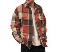 Generisch Herren Flanellhemd Langarm Karomuster Weich Gebürstet Freizeithemd Button Down Kragen Winter Komfort (Orange, XL)