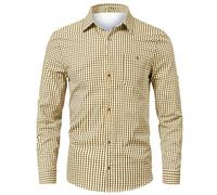 Generisch Herren Freizeithemd mit Karomuster, atmungsaktiv, bequem, langärmelig, Button-Down-Hemd für den Alltag, Frühling, Sommer, vielseitig, stilvoll (Khaki, L)