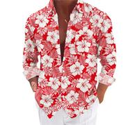 Generisch Herren Geblümt Langarm Sommer Freizeithemd Hawaiihemd Muster Langarmhemd Hawaii Hemd Männer Langarm Blumen Hemd Knopfleiste Lässig Hippie Sommerhemd Strand Hemd Bequem und atmungsaktiv