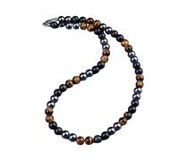 Generisch Herren-Halskette Aus Kristall,6/8/10 Mm,Schwarzer Obsidian,Hämatit,Tigerauge,Steinperlen,Halsketten für Männer,Natürlicher Edelstein,Schmuck,Geschenk Zum Geburtstag Des Vaters,6 Mm