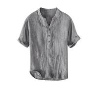 Generisch Herren Hemd Kurzarm Leinenhemd Freizeit aus Baumwollmischung Sommer Kurzarmhemd Strand Leinen Shirts Shirt Herren Sommer Hemd Kurzarm Arbeitshemden