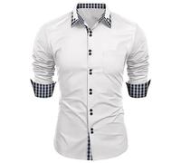 Generisch Herren-Hemd Langarm/Business Freizeit Hochzeit/Bügelleicht/Slim-Fit/Anzug Kentkragen Hemd Outdoor Hemd Herren Arbeitshemd Herren Beige Langarm Langarmshirt Herren Weiß Slim