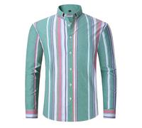 Generisch Herren Hemd Slim Fit Formal Streifen Business Button Down Shirt für Männer Langarm Gestreift Hemden Freizeithemden Baumwoll Elegant Langarmhemd 2025 Sommerhemd