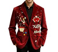 Generisch Herren Kostüm Karneval Smokingjacken Sakko Blazer Sportlich Jakett 1 Knopf Casual Anzugjacke Normale Passform Business Jackett Fastnacht Party 20er Jahre Glitzer Urlaub Sakkos, Rot, XL