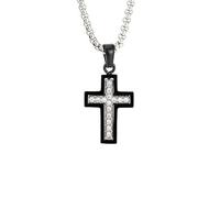 Generisch Herren-Kreuzanhänger, 18 Karat Vergoldet, Zirkonia, Schlichtes Handgefertigtes Schmuckstück Für Damen Und Herren, Religiöses Amulett, Geschenkidee, Inklusive Beutel, Schwarz