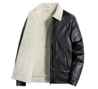 Generisch Herren Kunstlederjacke, Gefüttert Mit Sherpa Fleece, Trucker Mantel Mit Pelzkragen, Winter Thermo Bomberjacke, Motorradjacke, Vintage Warmer, Winddichter Trenchcoat, Schwarz, Größe M