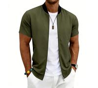 Generisch Herren Kurzarm Sommer Jacken Herren Leichte Baseballjacke mit Stehkragen Reißverschluss Leichte Bomberjack Outdoorjacke Lässige Übergangsjacke für Alltag BüRo und Reisen Army Green S