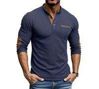 Generisch Herren Langarm V-Ausschnitt T-Shirt Slim Fit Strick Golf Shirt für Freizeit Büro Sport Einfarbig Retro Langarmshirt Rundhals mit Knöpfen Longsleeve Freizeitshirt Pullover