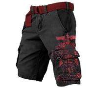Generisch Herren Mittelalter Nordische Mythologie Cargoshort mit Taschen Baggy Arbeitshose Kurze Cargohose Vintage Wikinger Hose Outdoor Wandershort Taktische Hosen Arbeitsshorts