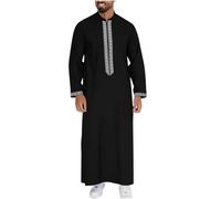 Generisch Herren Muslimische Robe Ethnische Maxikleid Ramadan Roben Taiji-Kleidung Muslim Kleid Langarm Kaftan Herren Lang Nachthemd Lang Thobe Tunika Nachthemd Ramadan Roben Abaya-Kaftan für Männer