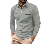 Generisch Herren Poloshirt Langarm Golf Freizeit Stretch Slim Fit T-Shirt Männer Klassisches mit Tasche Longsleeve Bequeme einfarbige Businesshemd Arbeits Tops leichtes Langarmshirt Sweatshirt
