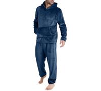 Generisch Herren-Pyjama-Set weichem Fleece für alle Jahreszeiten modische Freizeitbekleidung langes warmes zweiteiliges Design Bequeme Heimwear (Navy, M)