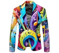 Generisch Herren Sakko Fasching Jacke Karneval Smoking Reverskragen Jacket Stretch Festliche Sakkos Bequeme Herren-Sakko Freizeit Anzugjacke Weiche Leicht Blazer Party Jackett Gelb XL