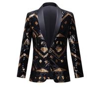 Generisch Herren Sakko Fasching Langarm Anzugjacke Karneval Jacke Pailletten Anzug Stretch Bequeme Smoking Festliche Sakkos Leicht Blazer Weiche Freizeit Herren-Sakko Party Jackett Schwarz XL