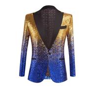 Generisch Herren Sakko Regular Fit Langarm Pailletten Jacke Karneval Sakkos Festliche Anzugjacke Freizeit Blazer Leicht Stretch Anzug Party Bequeme Kostüm Weiche Herren-Sakko Gelb L