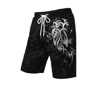Generisch Herren Shorts Elastische Taille Shorts Mit Tasche Wikinger Bedrucken Kurze Hosen Baggy Sportshorts Baumwolle Sommer Freizeitshorts Outdoor Sommershorts Leicht Stretch Short Schwarz XXXXXL