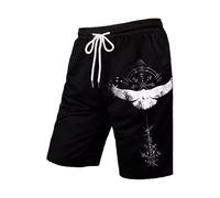 Generisch Herren Shorts Elastische Taille Shorts Mit Tasche Wikinger Bedrucken Kurze Hosen Baggy Sportshorts Baumwolle Sommer Freizeitshorts Outdoor Sommershorts Leicht Stretch Short Schwarz L