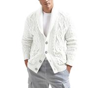 Generisch Herren Strickjacke im Winter Einfarbiger Langer Cardigan mit Taschen Lässiges Oberteil für Kälte (White, M)