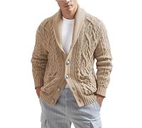 Generisch Herren Strickjacke im Winter Einfarbiger Langer Cardigan mit Taschen Lässiges Oberteil für Kälte (Khaki, L)