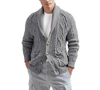 Generisch Herren Strickjacke im Winter Einfarbiger Langer Cardigan mit Taschen Lässiges Oberteil für Kälte (Grey, XL)
