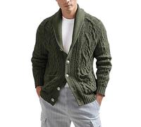 Generisch Herren Strickjacke im Winter Einfarbiger Langer Cardigan mit Taschen Lässiges Oberteil für Kälte (Green, M)