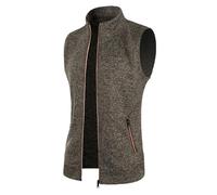 Generisch Herren Strickweste Ärmellose Weste Mit Reissverschluss Frühling Stehkragen Pullunder Mit Taschen Winter Gilet,Kaffee,XL