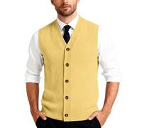Generisch Herren Strickweste Fleece FüTterung Knopfleiste Westen ärmellose Strickjacke Trachtenweste Mit V-Ausschnitt Winterweste Dicker Cardigan