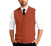 Generisch Herren Strickweste Fleece FüTterung Knopfleiste Westen ärmellose Strickjacke Trachtenweste Mit V-Ausschnitt Winterweste Dicker Cardigan