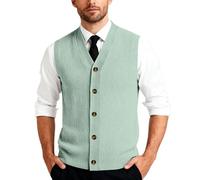 Generisch Herren Strickweste Fleece FüTterung Knopfleiste Westen ärmellose Strickjacke Trachtenweste Mit V-Ausschnitt Winterweste Dicker Cardigan