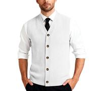 Generisch Herren Strickweste Fleece FüTterung Knopfleiste Westen ärmellose Strickjacke Trachtenweste Mit V-Ausschnitt Winterweste Dicker Cardigan