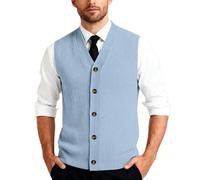 Generisch Herren Strickweste Fleece FüTterung Knopfleiste Westen ärmellose Strickjacke Trachtenweste Mit V-Ausschnitt Winterweste Dicker Cardigan